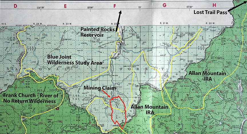 Map showing mining claim